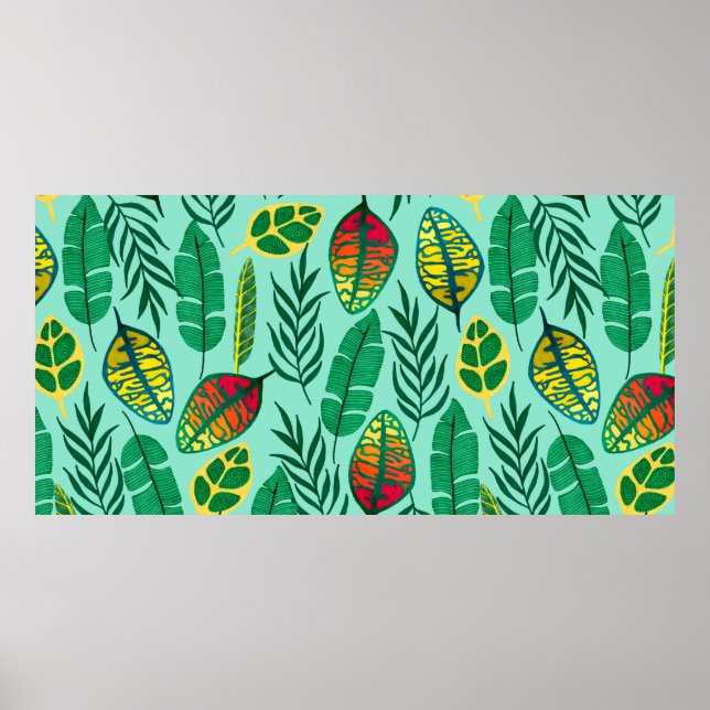 Seamless pattern with tropical leaves. Gouache art Poster (Front)