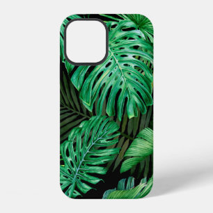Seamless pattern with tropical leaves on a dark ba iPhone 12 case