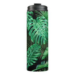 Seamless pattern with tropical leaves on a dark ba thermal tumbler