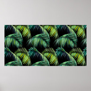 Seamless pattern with tropical palm leaves. Waterc Poster