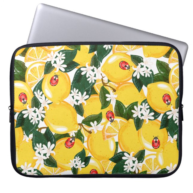 Seamless pattern with tropical summer lemon fruits laptop sleeve (Front)