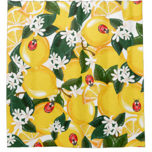 Seamless pattern with tropical summer lemon fruits shower curtain