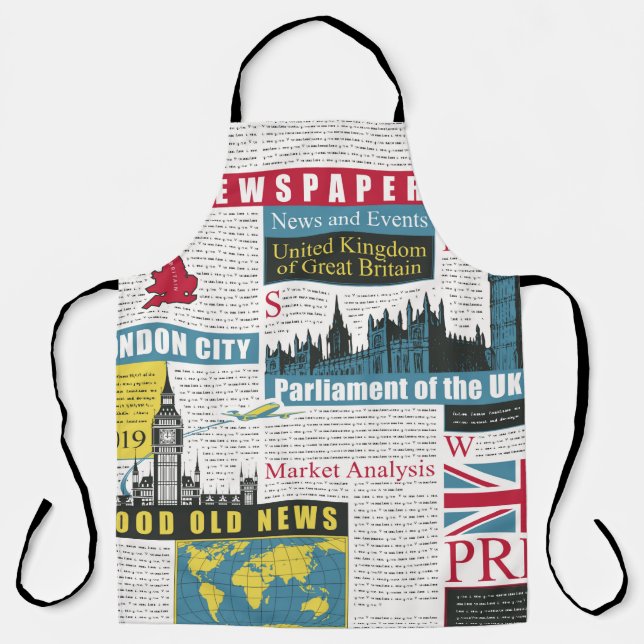  seamless pattern with UK or London newspaper. Pag Apron (Front)