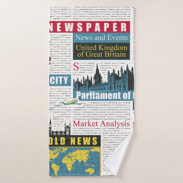 seamless pattern with UK or London newspaper. Pag Bath Towel (Bath Towel)