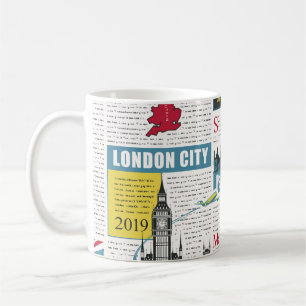 seamless pattern with UK or London newspaper. Pag Coffee Mug