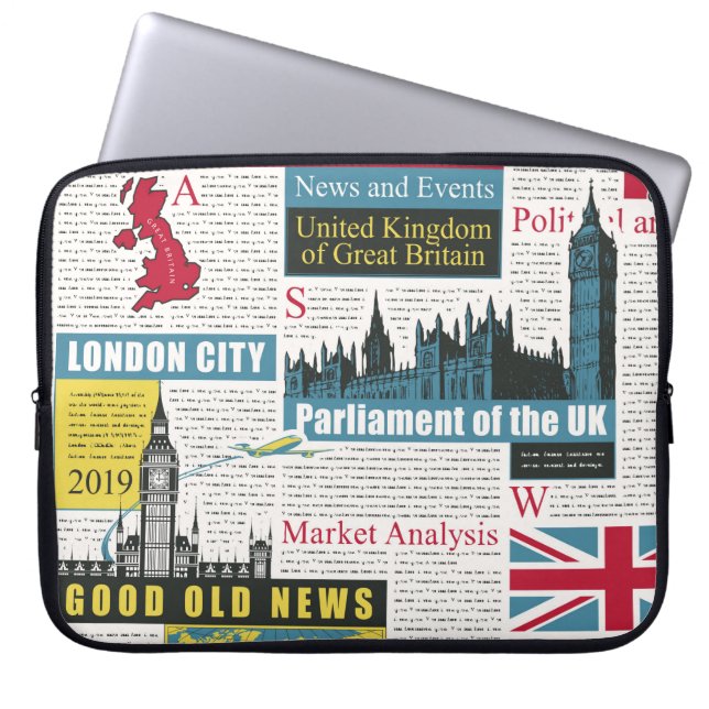  seamless pattern with UK or London newspaper. Pag Laptop Sleeve (Front)