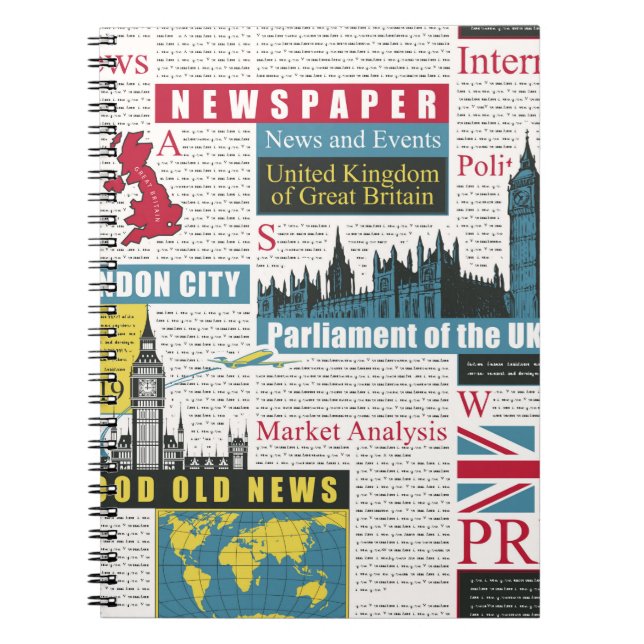  seamless pattern with UK or London newspaper. Pag Notebook (Front)