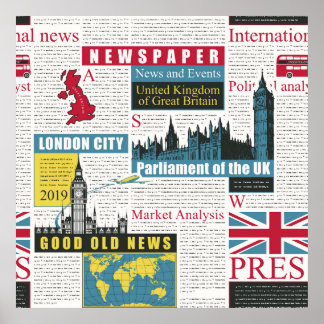  seamless pattern with UK or London newspaper. Pag Poster