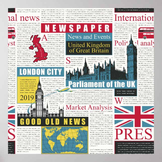  seamless pattern with UK or London newspaper. Pag Poster (Front)
