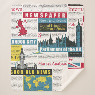  seamless pattern with UK or London newspaper. Pag Sherpa Blanket