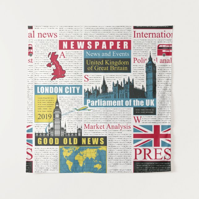  seamless pattern with UK or London newspaper. Pag Tapestry (Front)