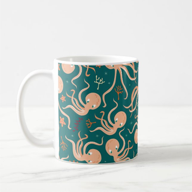Seamless pattern with underwater ocean animals, cu coffee mug (Left)