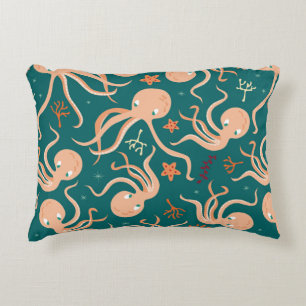 Seamless pattern with underwater ocean animals, cu decorative cushion