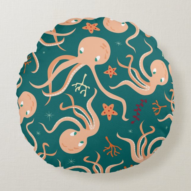 Seamless pattern with underwater ocean animals, cu round cushion (Front)
