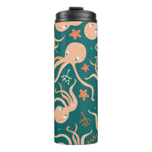 Seamless pattern with underwater ocean animals, cu thermal tumbler