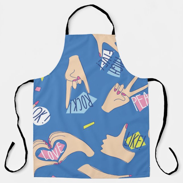 Seamless pattern with various hands gestures in br apron (Front)