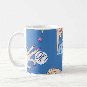 Seamless pattern with various hands gestures in br coffee mug