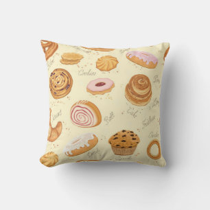 Seamless pattern with various pastries cushion