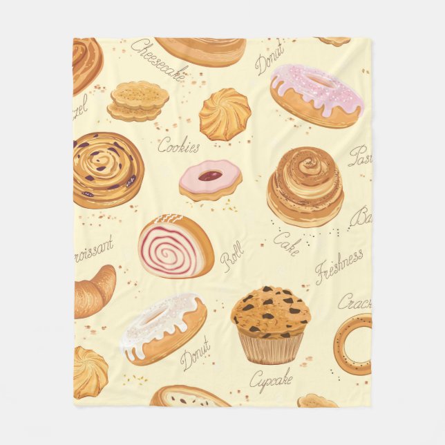 Seamless pattern with various pastries fleece blanket (Front)