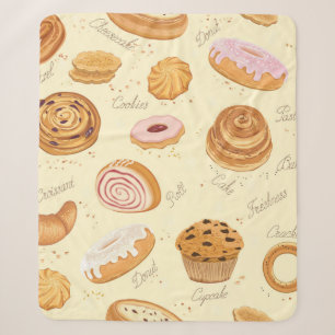 Seamless pattern with various pastries sherpa blanket