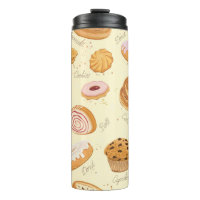Seamless pattern with various pastries