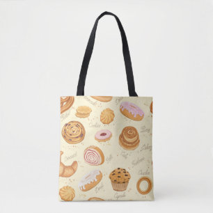 Seamless pattern with various pastries tote bag