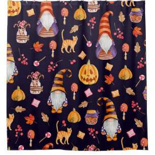 Seamless pattern with vintage Halloween elements. Shower Curtain
