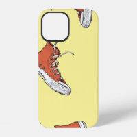 Seamless pattern with vintage red sneakers,hand dr