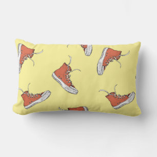 Seamless pattern with vintage red sneakers,hand dr lumbar cushion