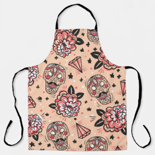 Seamless pattern with vintage roses, diamonds and apron