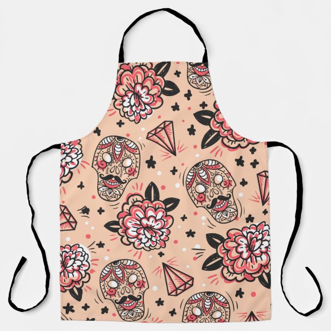 Seamless pattern with vintage roses, diamonds and  apron (Front)