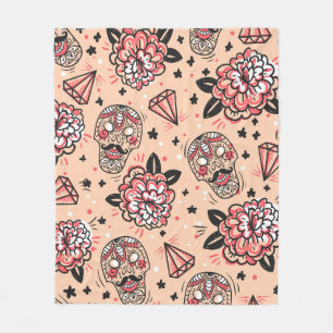 Seamless pattern with vintage roses, diamonds and  fleece blanket