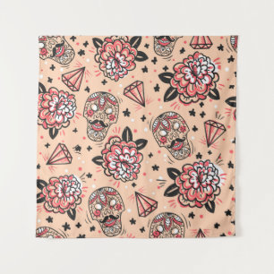 Seamless pattern with vintage roses, diamonds and  tapestry
