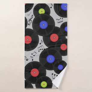 Seamless pattern with vinyl records and notes.  bath towel