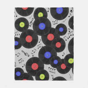 Seamless pattern with vinyl records and notes. fleece blanket