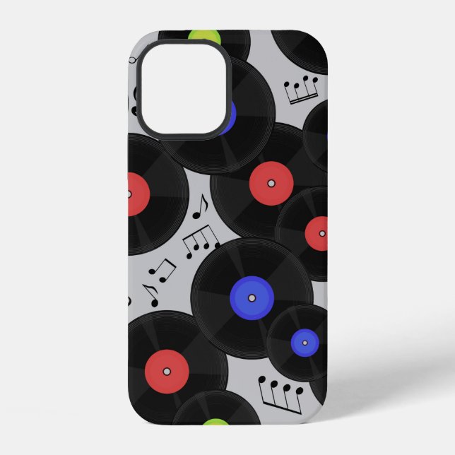 Seamless pattern with vinyl records and notes.  iPhone case (Back)