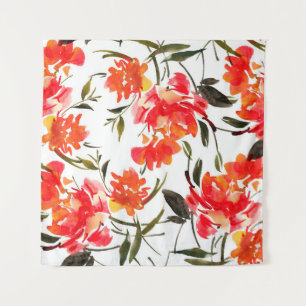 Seamless pattern with watercolor flowers. Hand-dra Tapestry