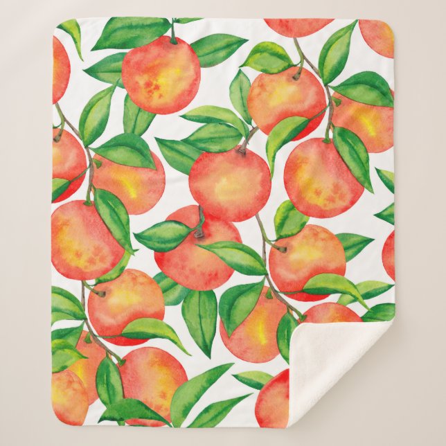Seamless pattern with watercolor mandarin fruit an sherpa blanket (Front)
