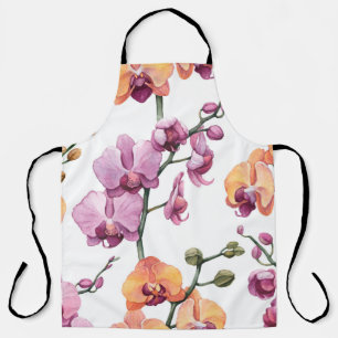 Seamless pattern with watercolor orchid flowers  apron