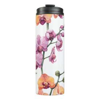 Seamless pattern with watercolor orchid flowers  thermal tumbler