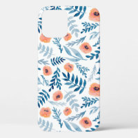 Seamless pattern with watercolor roses and blue le