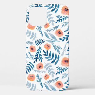 Seamless pattern with watercolor roses and blue le iPhone 12 case