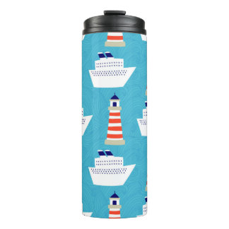 Seamless pattern with waves, lighthouses and cruis thermal tumbler