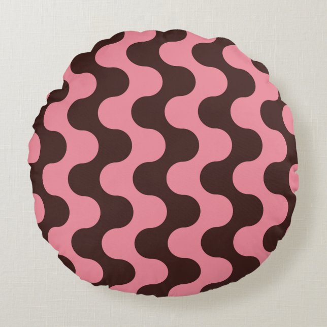 Seamless pattern with wavy stripes in retro style. round cushion (Front)
