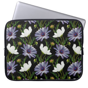 Seamless pattern with white cosmos and blue daisy  laptop sleeve