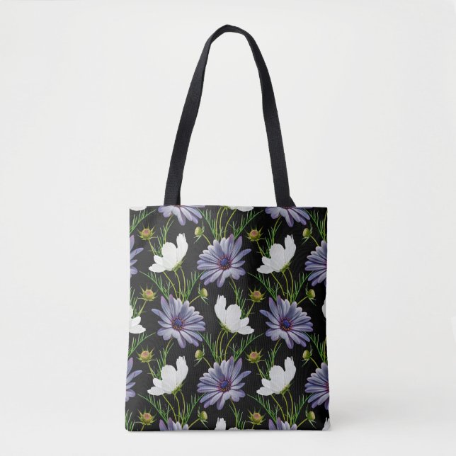 Seamless pattern with white cosmos and blue daisy  tote bag (Front)