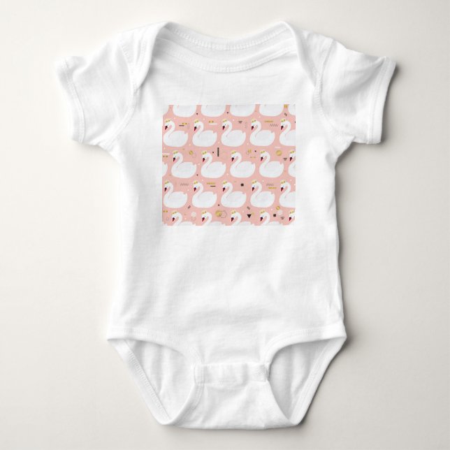 Seamless pattern with white swans. baby bodysuit (Front)