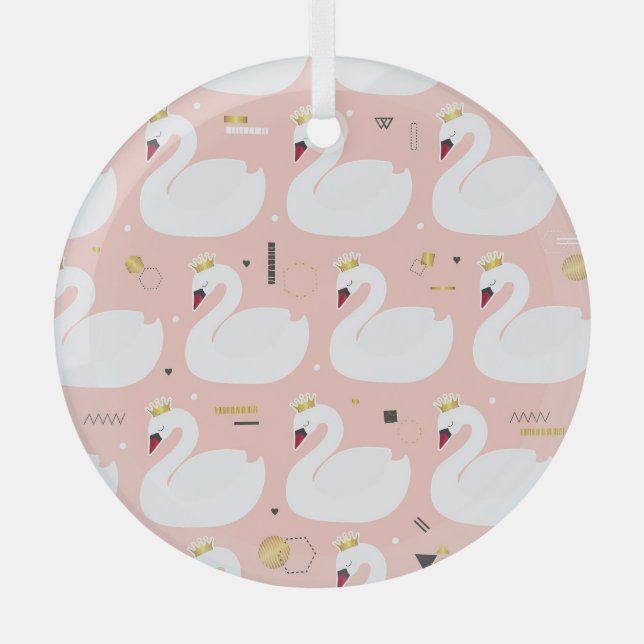 Seamless pattern with white swans. glass tree decoration (Front)