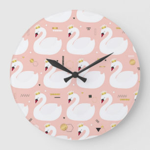 Seamless pattern with white swans. large clock