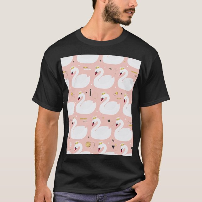 Seamless pattern with white swans. T-Shirt (Front)